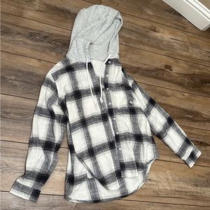 Distressed hooded flannel